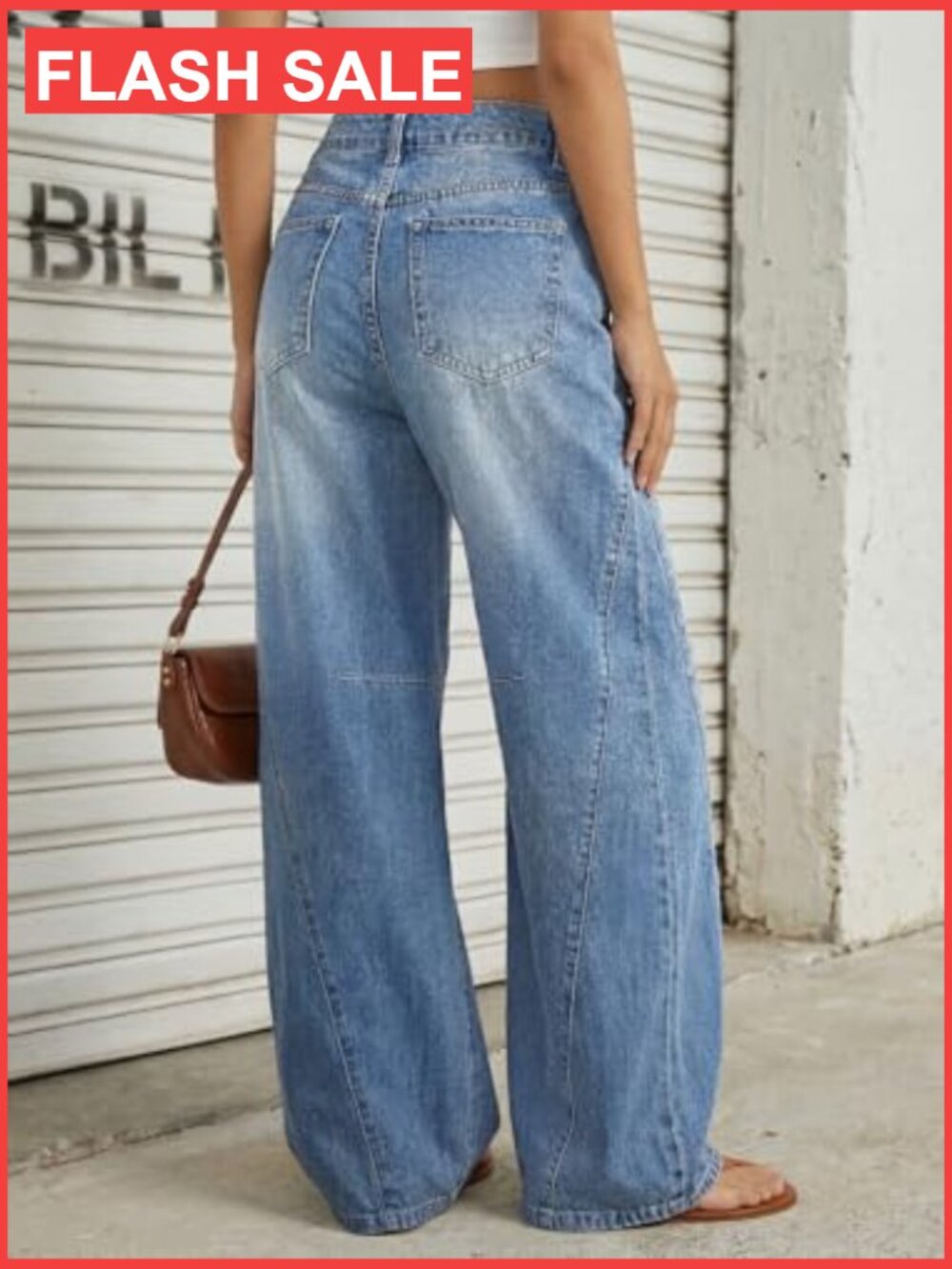 High Waisted Wide Leg Barrel Jeans Stretch Baggy Flare Denim Pants - Picture 4 of 7